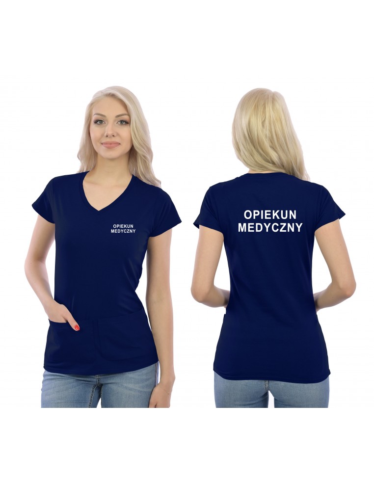 Opiekun Medyczny Koszulka V-neck Z Kieszeniami Medyczna