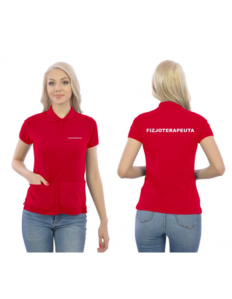 Fizjoterapeuta Koszulka Polo Z Kieszeniami Medyczna Czerwony Napis