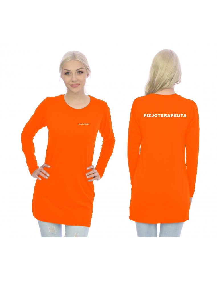 Fizjoterapeuta Koszulka Tunika Long Medyczna Pomarańczowy Napis