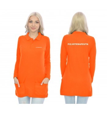 Fizjoterapeuta Koszulka Tunika Polo Long Z Kieszeniami Medyczna Pomarańczowy Napis