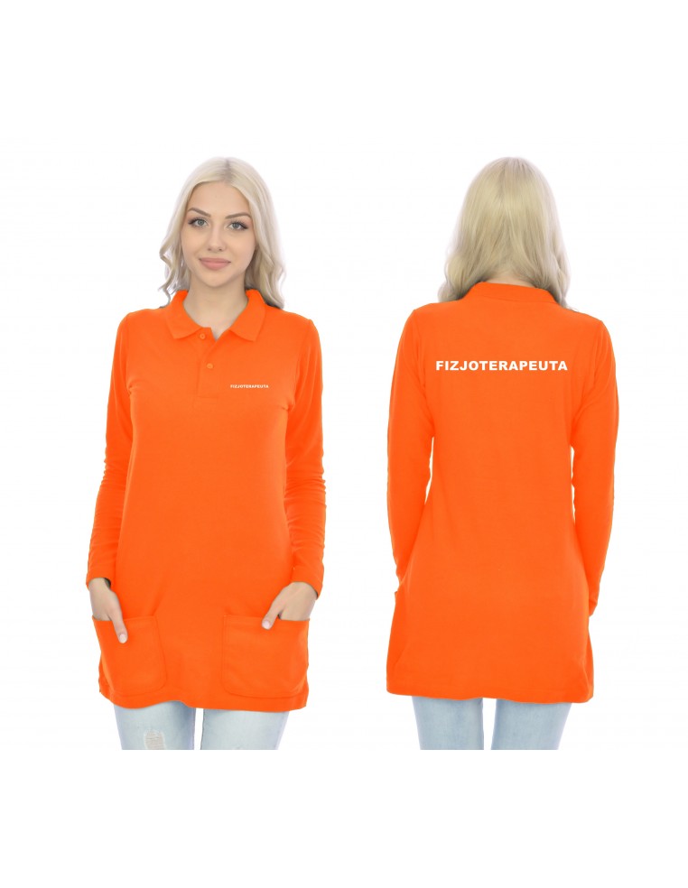 Fizjoterapeuta Koszulka Tunika Polo Long Z Kieszeniami Medyczna Pomarańczowy Napis