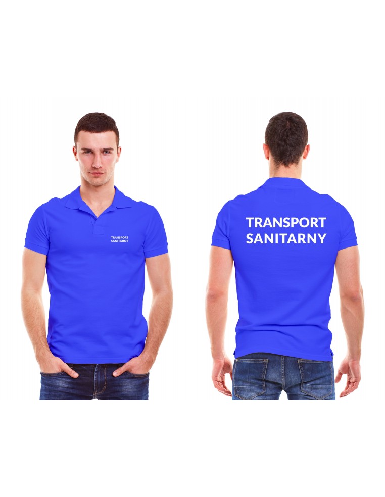 Transport Sanitarny Koszulka Polo Męska Medyczna Granatowy Napis
