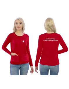 Asystentka Stomatologiczna Koszulka Long Z Kieszeniami Medyczna Czerwony Eskulap