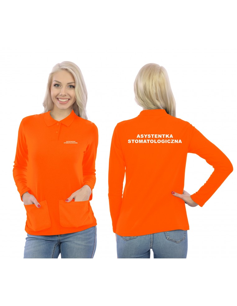 Asystentka Stomatologiczna Koszulka Polo Long Z Kieszeniami Medyczna Pomarańczowy Eskulap