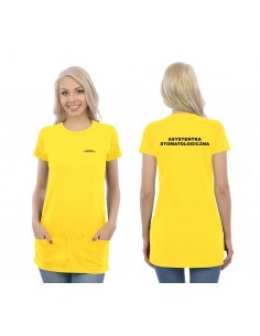 Asystentka Stomatologiczna Koszulka Tunika Z Kieszeniami Medyczna Żółty Napis
