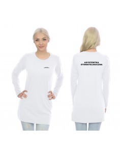 Asystentka Stomatologiczna Koszulka Tunika Long Medyczna Biały Napis