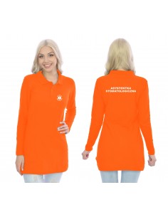 Asystentka Stomatologiczna Koszulka Tunika Polo Long Medyczna Pomarańczowy Eskulap