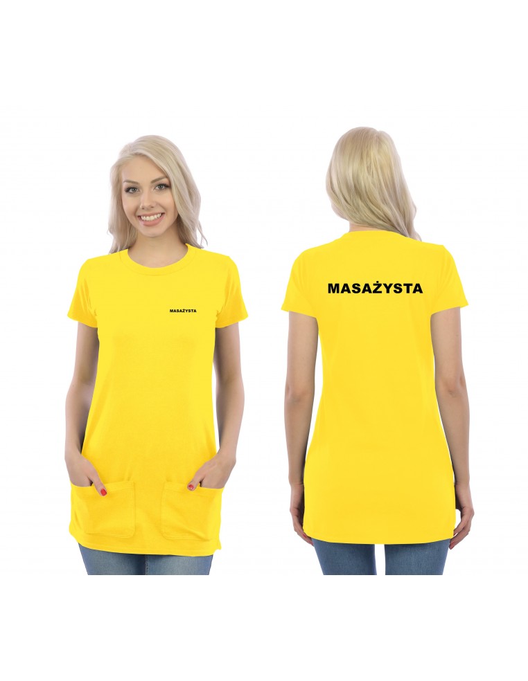 Masażysta Koszulka Tunika Z Kieszeniami Medyczna Żółty Napis