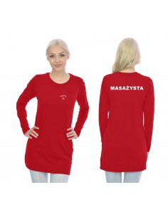 Masażysta Koszulka Tunika Long Medyczna Czerwony Eskulap