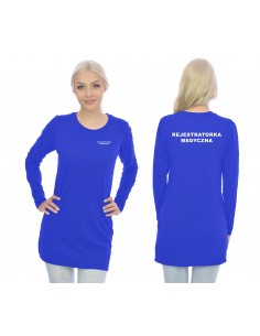 Rejestratorka Medyczna Koszulka Tunika Long Medyczna Niebieski Napis