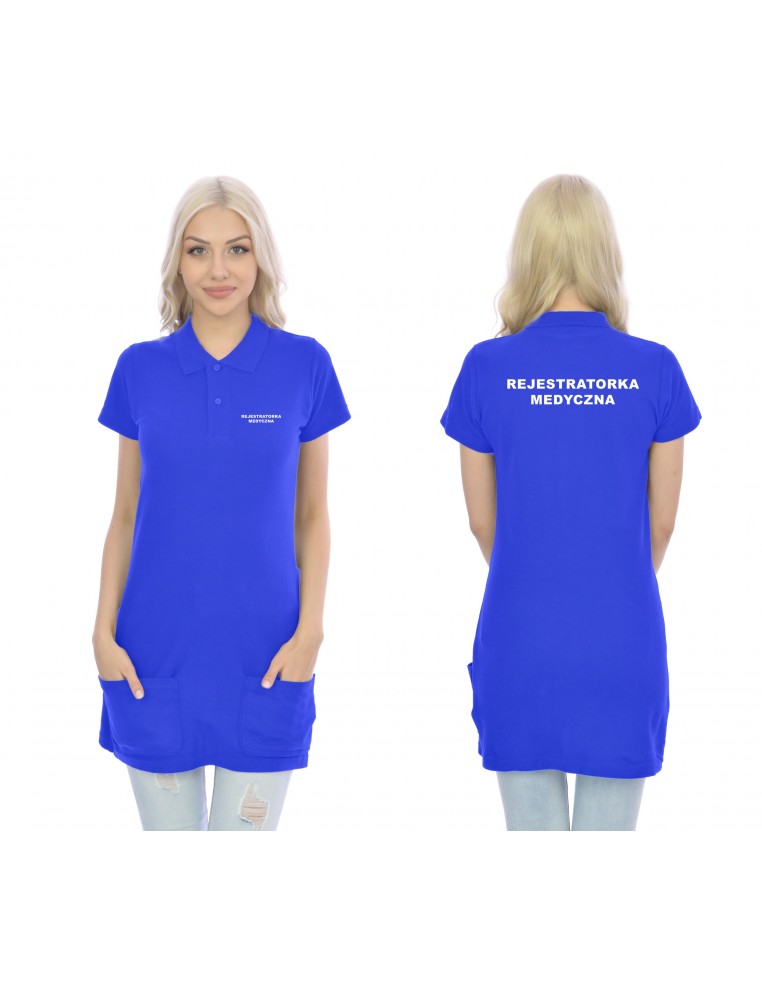 Rejestratorka Medyczna Koszulka Tunika Polo Z Kieszeniami Medyczna Niebieski Napis