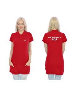Pielęgniarka SOR Koszulka Tunika Polo Z Kieszeniami Medyczna Czerwony Napis