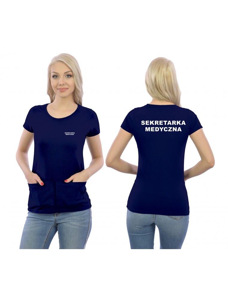 Sekretarka Koszulka Z Kieszeniami Medyczna Czarny Eskulap